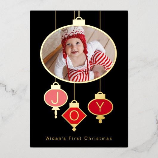 ベビーの初めてのクリスマスフォトホリデーカード 箔シーズンカード (正面)