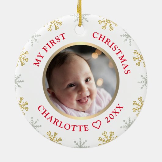 ベビーの初めてのクリスマスフォトホリデー セラミックオーナメント (裏面)