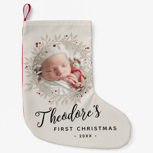 ベビーの初めてのクリスマスフォトリース名 スモールクリスマスストッキング (正面)