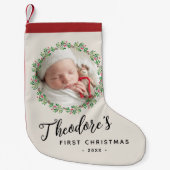 ベビーの初めてのクリスマスフォトリース名Keepsake スモールクリスマスストッキング (正面)