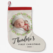 ベビーの初めてのクリスマスフォトリース名Keepsake スモールクリスマスストッキング (正面)