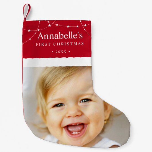 ベビーの初めてのクリスマスフォトレッド スモールクリスマスストッキング (正面)