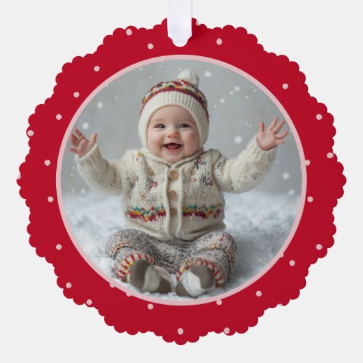 ベビーの初めてのクリスマスフォト水玉模様新しい親 オーナメントカード (正面)