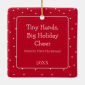 ベビーの初めてのクリスマスフォト水玉模様新しい親 セラミックオーナメント (裏面)