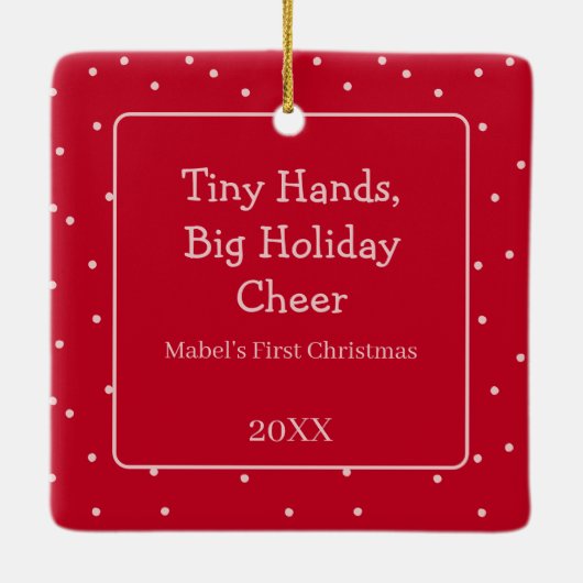 ベビーの初めてのクリスマスフォト水玉模様新しい親 セラミックオーナメント (裏面)