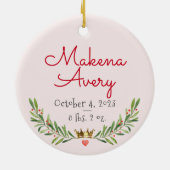 ベビーの初めてのクリスマスブラックヘアクラウンピンク&レッド セラミックオーナメント (裏面)