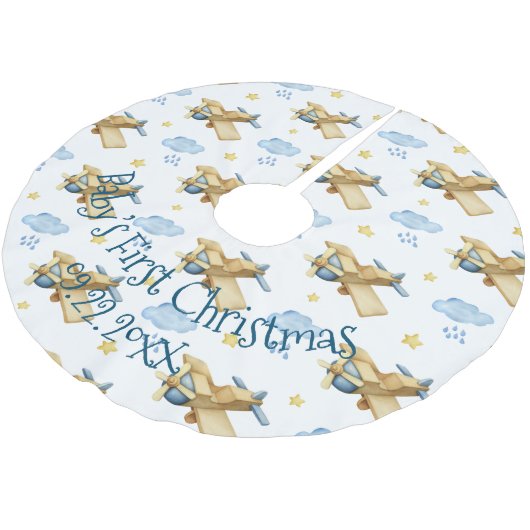 ベビーの初めてのクリスマスブルーボーイウォーターカラー ブラッシュドポリエステルツリースカート (アングル)