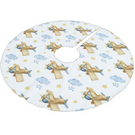 ベビーの初めてのクリスマスブルーヴィンテージ水彩 ブラッシュドポリエステルツリースカート