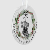 ベビーの初めてのクリスマスプレイドストッキングリース写真 オーナメント (正面)