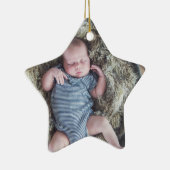 ベビーの初めてのクリスマスベビーフォトブルークリスマス セラミックオーナメント (右)
