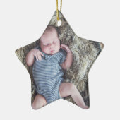 ベビーの初めてのクリスマスベビーフォトブルークリスマス セラミックオーナメント (左)