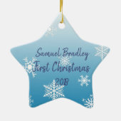 ベビーの初めてのクリスマスベビーフォトブルークリスマス セラミックオーナメント (裏面)