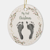 ベビーの初めてのクリスマスベビー足プリント セラミックオーナメント (左)
