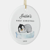 ベビーの初めてのクリスマスペンギン2サイド写真 セラミックオーナメント (右)