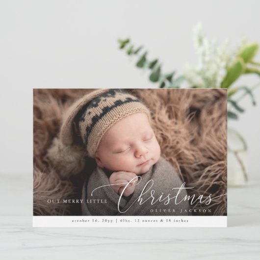 ベビーの初めてのクリスマスホリデーベビー誕生写真 案内状 (スタンド正面)