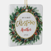 ベビーの初めてのクリスマスホリーベリーリース写真 セラミックオーナメント (右)