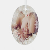 ベビーの初めてのクリスマスホワイトシルバースノーフレークスホーン メタルオーナメント (正面右)