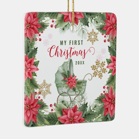 ベビーの初めてのクリスマスポインセチアカスタム写真 セラミックオーナメント (右)