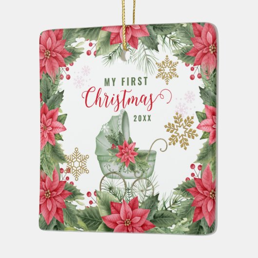 ベビーの初めてのクリスマスポインセチアカスタム写真 セラミックオーナメント (左)