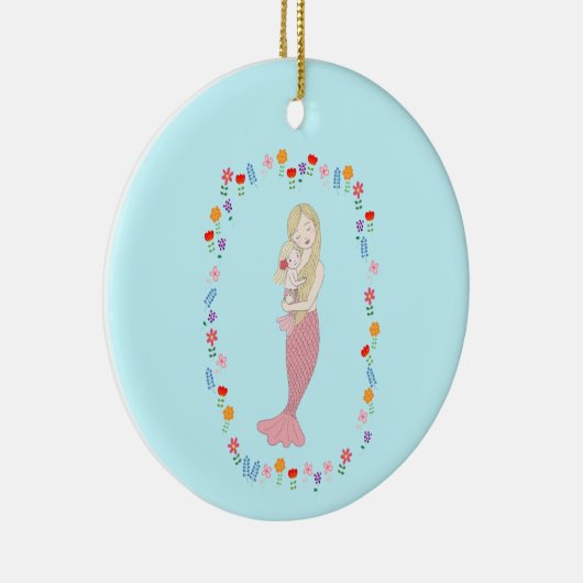 ベビーの初めてのクリスマスマーメイドガール名前をカスタムする セラミックオーナメント (右)