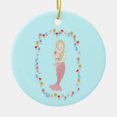 ベビーの初めてのクリスマスマーメイドガール名前をカスタムする セラミックオーナメント (正面)