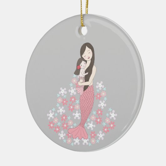 ベビーの初めてのクリスマスマーメイドマムガールカスタム セラミックオーナメント (左)