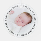 ベビーの初めてのクリスマスミニマリストのサークル写真 メタルオーナメント (裏面)