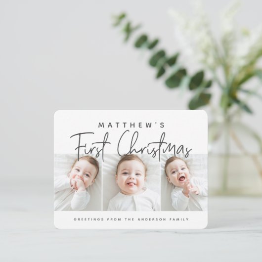 ベビーの初めてのクリスマスモダンシンプル3枚の写真 シーズンカード (スタンド正面)