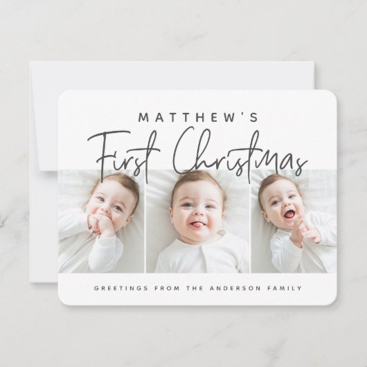 ベビーの初めてのクリスマスモダンシンプル3枚の写真 シーズンカード (正面)