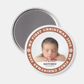 ベビーの初めてのクリスマスモダンスノーフレーク写真 マグネット (正面/裏面)