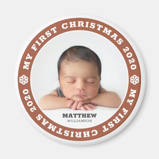ベビーの初めてのクリスマスモダンスノーフレーク写真 マグネット (正面)