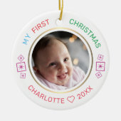 ベビーの初めてのクリスマスモダン写真 セラミックオーナメント (正面)