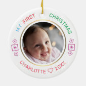 ベビーの初めてのクリスマスモダン写真 セラミックオーナメント (裏面)