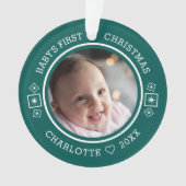 ベビーの初めてのクリスマスモダン2フォトグリーン オーナメント (正面)