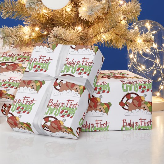 ベビーの初めてのクリスマスモンキーラッピング紙 ラッピングペーパー (クリスマス)