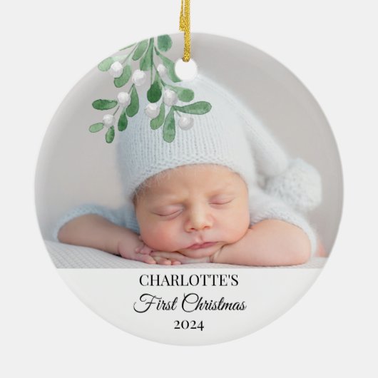 ベビーの初めてのクリスマスヤドリギの写真 セラミックオーナメント (裏面)
