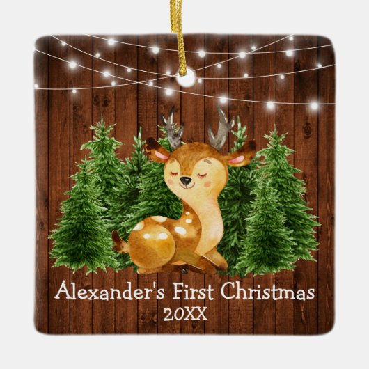 ベビーの初めてのクリスマスライトウォーターカラーディアー セラミックオーナメント (正面)