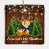 ベビーの初めてのクリスマスライトディアブルーボウ セラミックオーナメント (正面)