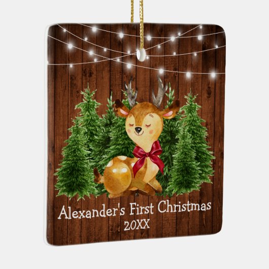 ベビーの初めてのクリスマスライトディアレッドボウ セラミックオーナメント (右)