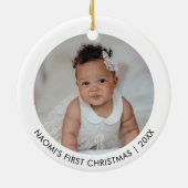 ベビーの初めてのクリスマスラウンド2写真ホリデイ セラミックオーナメント (裏面)