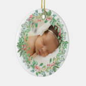 ベビーの初めてのクリスマスレッドグリーンリース写真 セラミックオーナメント (右)