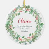 ベビーの初めてのクリスマスレッドグリーンリース写真 セラミックオーナメント (裏面)
