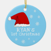 ベビーの初めてのクリスマスレッドサンタハットスノーフレークスチェ セラミックオーナメント (正面)