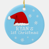 ベビーの初めてのクリスマスレッドサンタハットスノーフレークスチェ セラミックオーナメント (裏面)