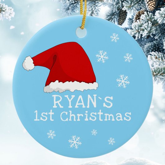 ベビーの初めてのクリスマスレッドサンタハットスノーフレークスチェ セラミックオーナメント