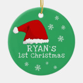 ベビーの初めてのクリスマスレッドサンタハットスノーフレーク セラミックオーナメント (正面)