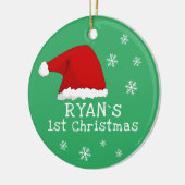 ベビーの初めてのクリスマスレッドサンタハットスノーフレーク セラミックオーナメント (左)