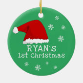 ベビーの初めてのクリスマスレッドサンタハットスノーフレーク セラミックオーナメント (裏面)