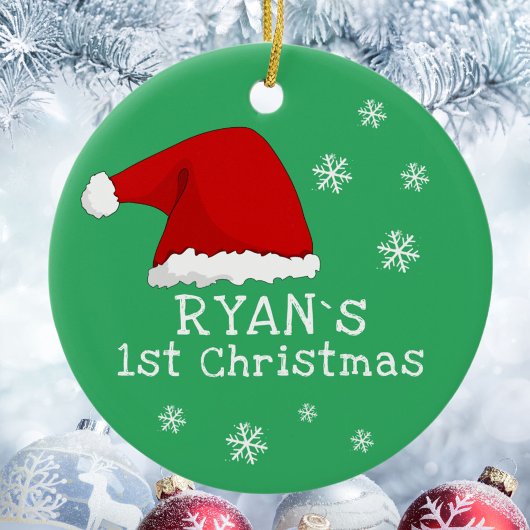 ベビーの初めてのクリスマスレッドサンタハットスノーフレーク セラミックオーナメント