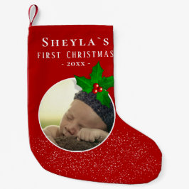 ベビーの初めてのクリスマスレッドホリーベリーフォト スモールクリスマスストッキング